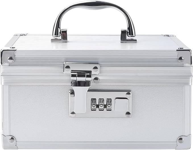 Medication Lock Box Aluminium Alloy Combination Lock for Home and Travel Medicine Lock Box,First Aid Safe Medication Storage Box,7.66''x 5.12''x 4.13'' (Silver)