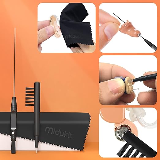 Hearing Aid Cleaning Kit with Cleaning Wipes - Hearing Aid Cleaning Tools Including Brush & Wax Loop & Magnet & Microfiber Cloth, Hear Clear Wax Guards, Hearing Aid Supplies