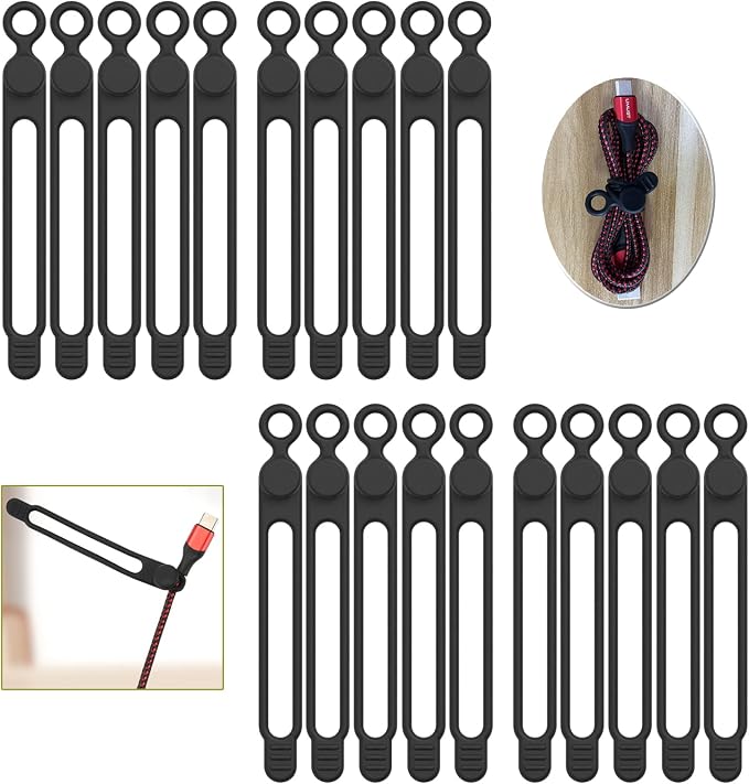 [20Park]UMUST Silicone Cable Ties, Reusable Cable Management Organizer, Cord Tie,Multipurpose Elastic Cord Organizer for Bundling and Fastening Cable Cords Wires(black)