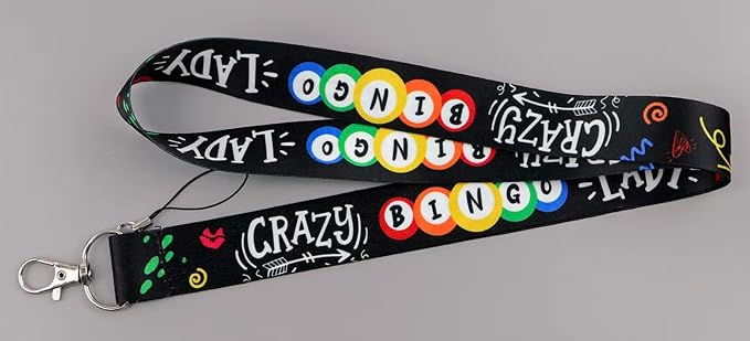 Crazy Bingo Lady Game Chance Gambling Ball Balls Number Numbers Cards Grid Card Senior Senior Center Church 17.7" Neck Lanyard Keychain Holder ID Badge Mobile Phone Pin Strap