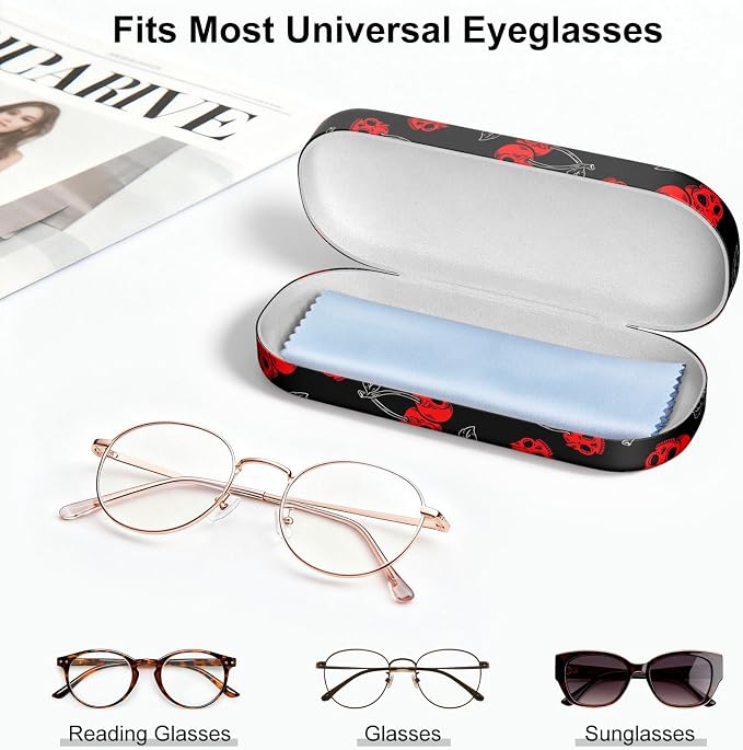 Hard Shell Leather Sunglasses Case,Classic Fashionable Cute Large Glasses Case for Women Men,Sunglass Eyeglasses
