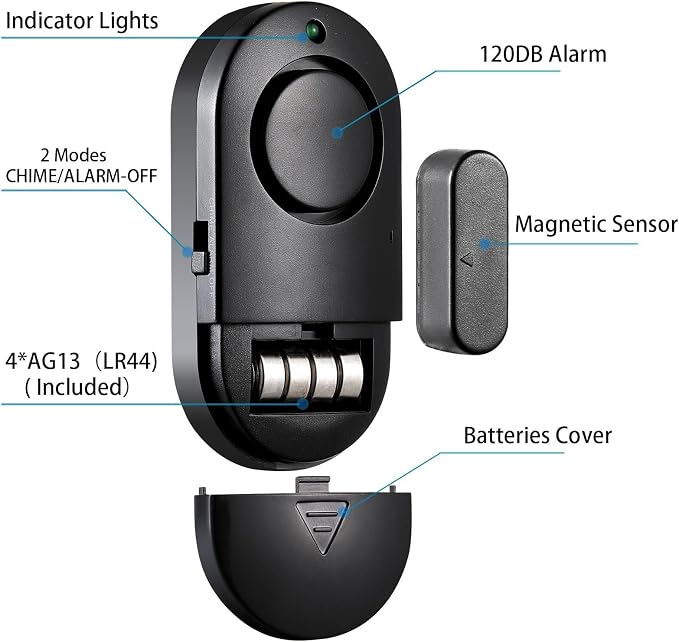 Window and Door Alarm, 120 DB Black Window Alarm for Home Security, Door Chime for Store, Suitable for Pool, Homes, Offices, Cabinets (10 Pack)
