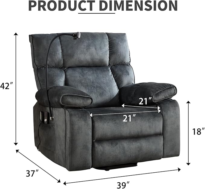 Power Lift Recliner for Elderly with Heat & Massage, Grey | Heat & Massage, Wide Electric Reclining Chair, Cup Holder, Phone Holder & Side Pockets