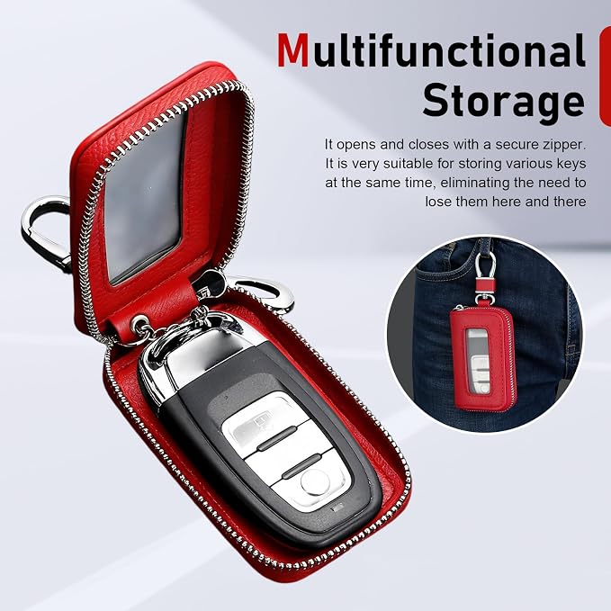 1PC Car Key Fob Case, Leather Car Key Holder for Purse, Automotive Smart Key fob Holder with Hook, for Remote Key Fob