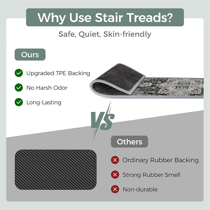 sarben 8"x30" Non Slip Stair Treads for Wooden Steps 15Pk,Black ForestGreen | Peel and Stick Carpet Stair Runner with TPE Adhesive Backing, Carpet for Added Safety, Pet and Senior Friendly