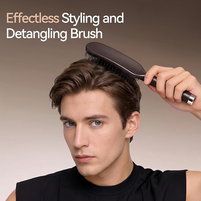 Hair Brush for Men, Detangling& Styling Hairbrush with Dual Length Bristles | For Wet/Dry Use, Eliminates Knots & Breakage, Mens Detangler Brushes for Fine/Short/Long/Thick Hair, Coffee Ground Infused