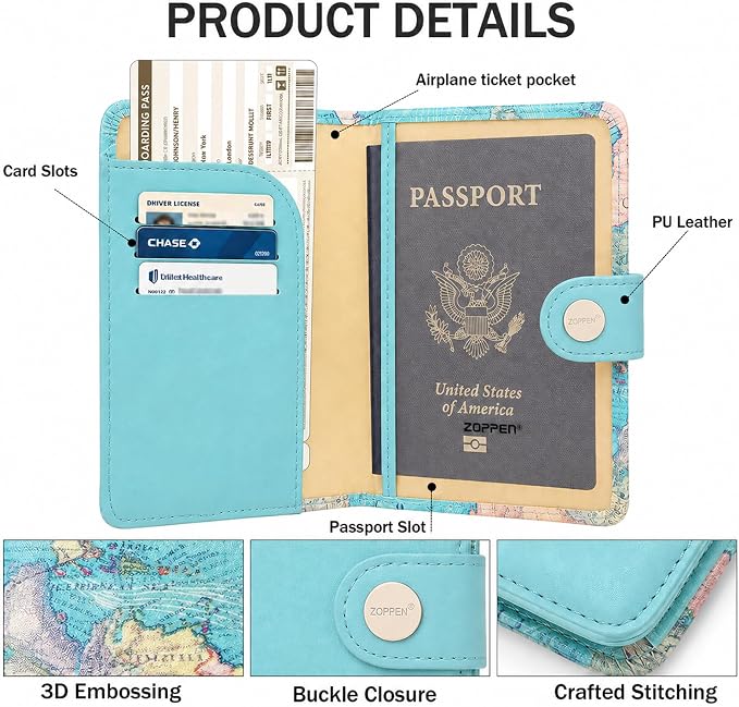 Passport Holder Women, Passport Cover Travel Wallet Rfid Blocking Passport Wallet Cover Case Travel Essentials Document Organizer, Map