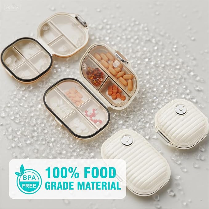 Personal Pill Organizer 2PACK- Medicine Pill Case with Medicine Tracker, Waterproof Pill Box, 7 Compartments, Foldable Design (Black & White)