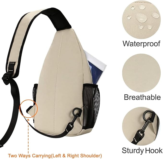 MOSISO Small Sling Bag for Men, Crossbody Shoulder Chest Daypack Bag | Sling Backpack for Casual Travel Hiking