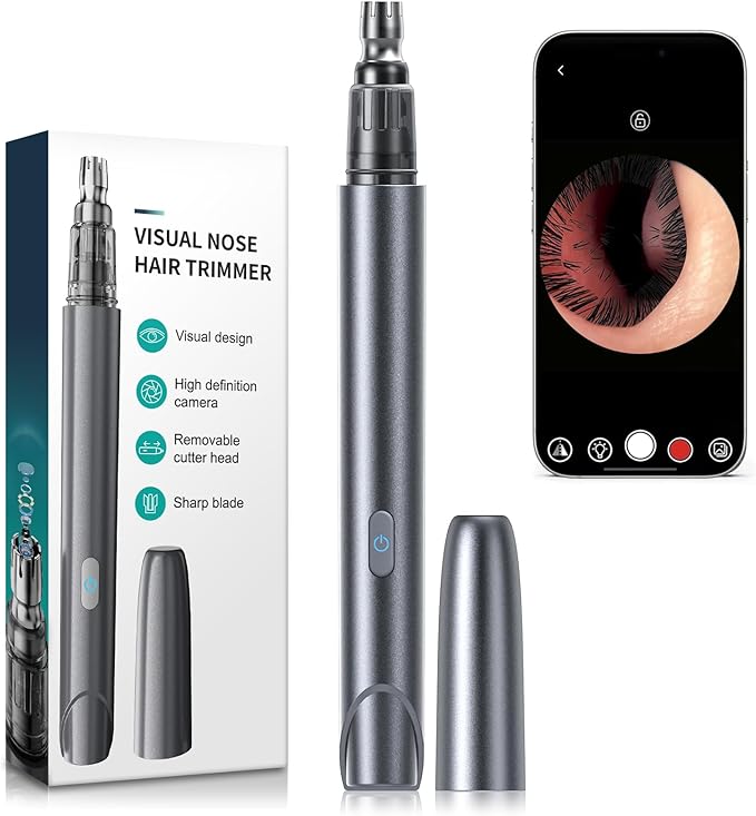 Visual Nose Hair Trimmer for Men Women, 5MP HD WiFi Nasal Ear Hair Clipper | 5MP HD WiFi nose hair trimmer, 360° safe four-edged blade, USB rechargeable waterproof cutter for nasal & ear hair care