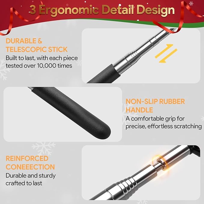 Gelibo Telescoping Large Back Scratcher with 5 Detachable Heads, Valentines Day Gifts for Him, Gifts for Men, Extendable Back Massager Tool with Beautiful Box