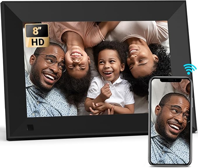 BSIMB 8 Inch Digital Picture Frame Touch Screen, 1280x800 HD WiFi Electronic Photo Web Frame Display 16GB, Share Pictures/Videos via App/USB/SD Easy Setup Gifts for Mom, Auto-Rotate, Solid Black