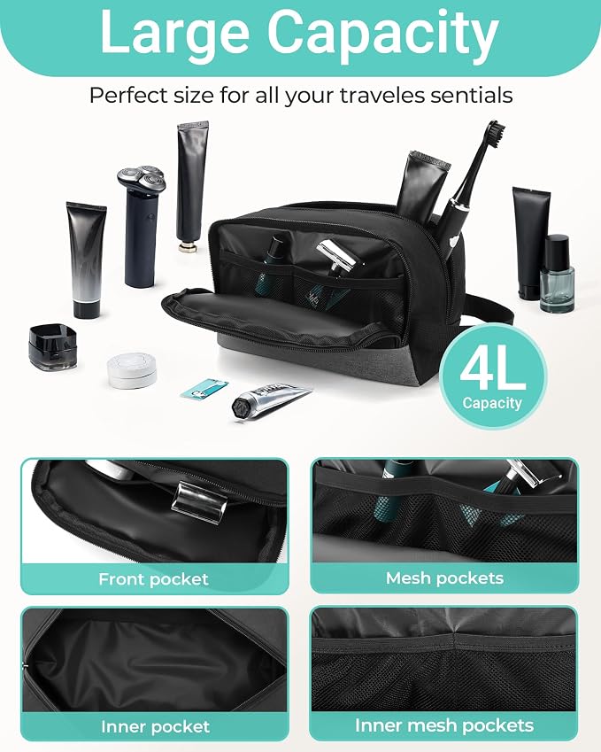 Elviros Travel Toiletry Bag for Men Hanging Dopp Kit Shaving Bag Toiletries Organizer Small Tool Medicine Hygiene Bag for Traveling Pouch(Dark Grey,Large)