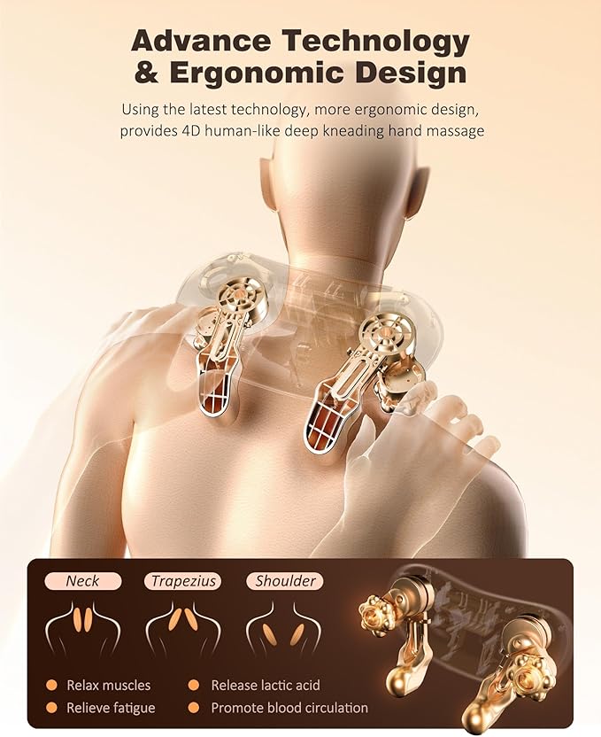 Neck and Shoulder Massager with Heat, Cordless Back and Neck Massager, Upgraded Graphene Heating, 4D Shiatsu Deep Kneading Massage for Shoulder, Back Pain Relief, Gifts for Dad Mom Friend (Beige)