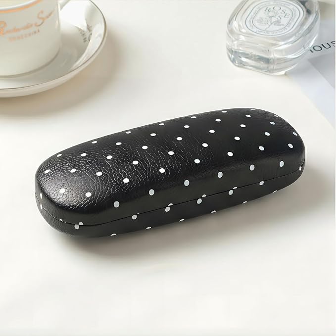 Glasses Case Hard Shell, Cute Sunglasses Case for Women Leather Protective Case for Eyeglass with Cleaning Cloth