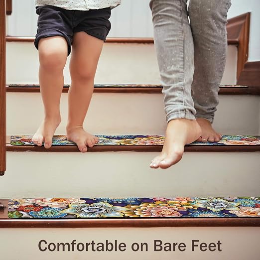 Non Slip Carpet Stair Treads for Wooden Steps Indoor, 1 Pack Stair Runners Covers Staircase Step Rugs Stair Mats for Kids Elders and Dog