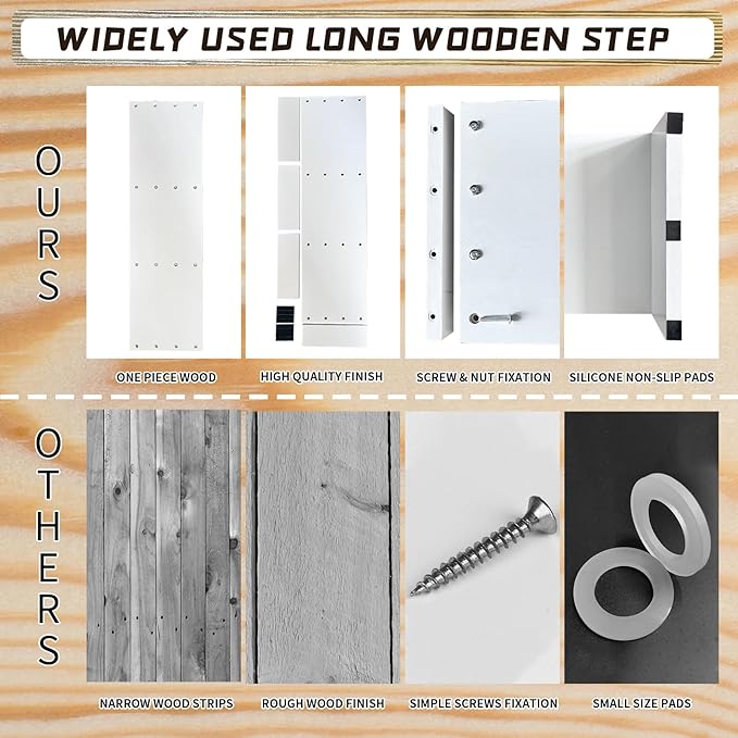 39IN Long Wooden Step Stool for Elderly, Half Wooden Riser Step Stool for High Bed, Bathroom, Kitchen and Living Room, 400LBs Loading(39.0" L*11.5" W*4.6" H, White)