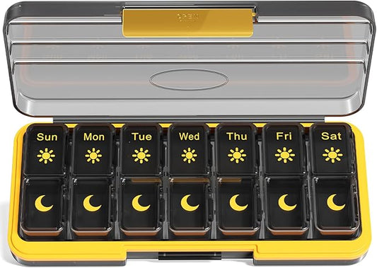 Zoksi Am Pm Pill Organizer 7 Day, Weekly Pill Box 2 Times a Day, Medicine Pill Organizer with Separate Compartment, Travel Pill Case Dispenser Portable for Vitamins, Fish Oils, Medicines(Black)