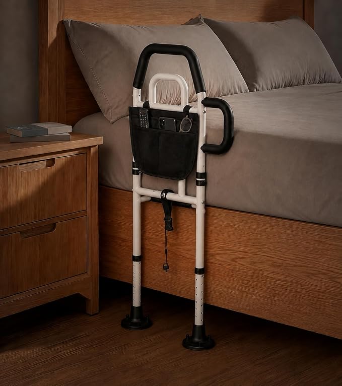 Bed Rails for Elderly Adults Safety, ASTM Approved Upgrade Bed Assist Rail for Seniors - Adjustable Bed Cane with Non-Slip Ergonomic Handle & Storage Pocket, Fit King Queen Full Twin Beds