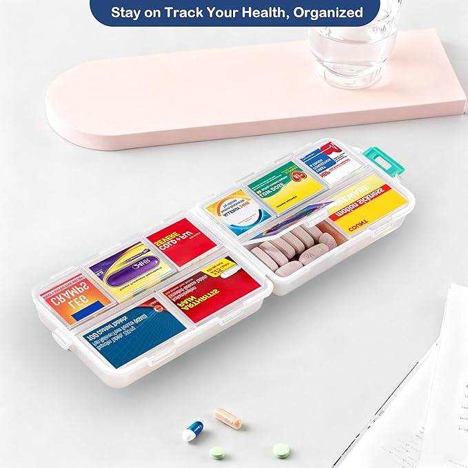 2026 New Extra Large Pill Box with Medicine Labels Travel Essentials Daily Med Container Mini Medication Organizer Storage Organizer Case 7 Day Pill Organizer(White)