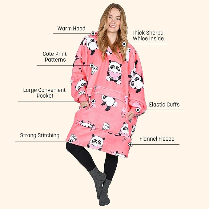 Catalonia Oversized Blanket Hoodie Sweatshirt, Wearable Sherpa Lounging Pullover for Adults Women Men