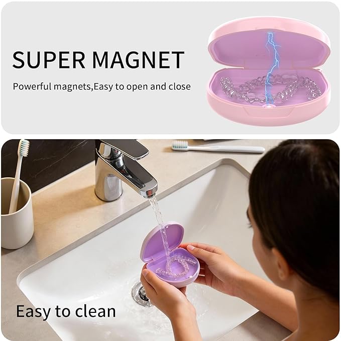 2 Pack Retainer Case, Slim Aligner Case with Vent Holes and Silicone Liner, Compatible with Invisalign, Includes Removal Tool, Brush, Chews, Pink