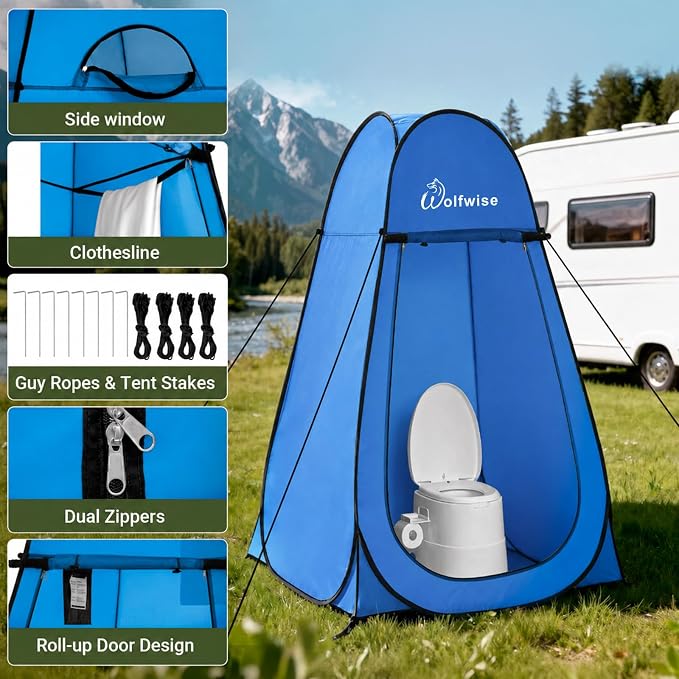 WolfWise Pop Up Shower Tent for Camping Essentials, Compact & Lightweight | Portable Instant Changing Tent with Window & Carry Bag, Privacy Dressing Room Bathroom for Outdoor, 6'3"/6'11" H