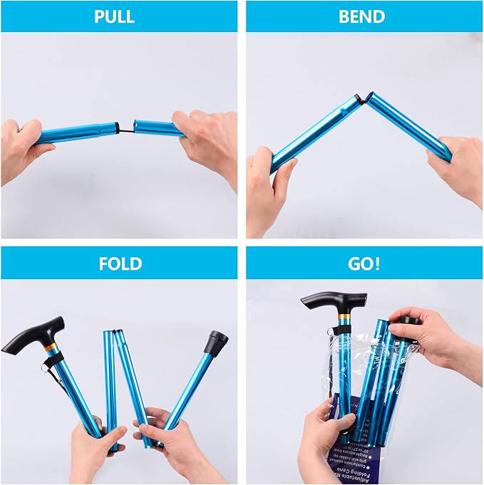 Walking Cane, Folding Cane for Man & Women, Portable Lightweight | 5-Level Adjustable Height, Collapsible Cane for Seniors Balancing Mobility Aid