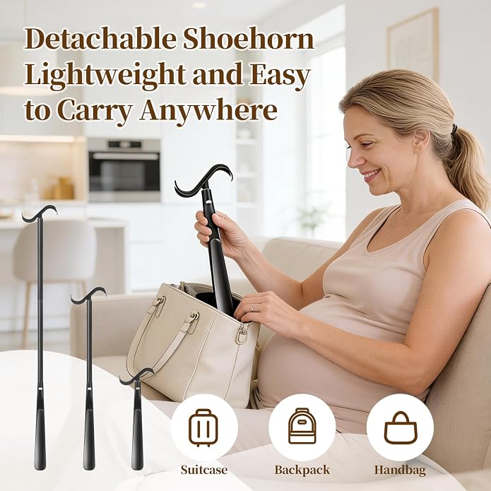 Fanwer Long Handle Shoe Horn for Seniors -33.5" Long Dressing Stick, Shoe Helper with Sock Remover Tool, Adjustable,Stable & Durable, Ideal for Disabled, Knee &Hip Replacement & Back Pain Sufferers.
