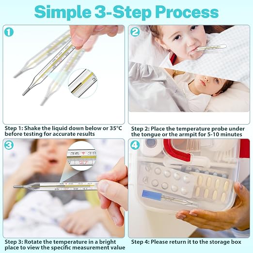 MAGICLULU 2Pc Glass Oral Temperature Adult Free Clinic Armpit Fast Reading Fever Indicator (℃ Large)