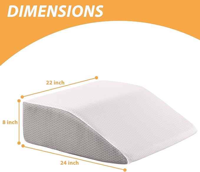 Bedluxe Leg Pillow Elevation Blood Circulation, Wedge Pillow for Legs Swelling, Leg Elevating Wedge Pillow for After Surgery, Foot Knee Pillow for Leg Rest, Sleeping, Memory Foam Top, 8in, White/Grey