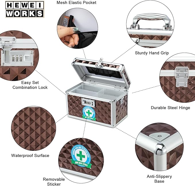 Storage Lock Box with Combination Lock, Lockable Medicine Storage Box, Empty First Aid Box, Security Lock Box, Multipurpose Locking Box for Home and Outdoor Use (Coffee, Small)