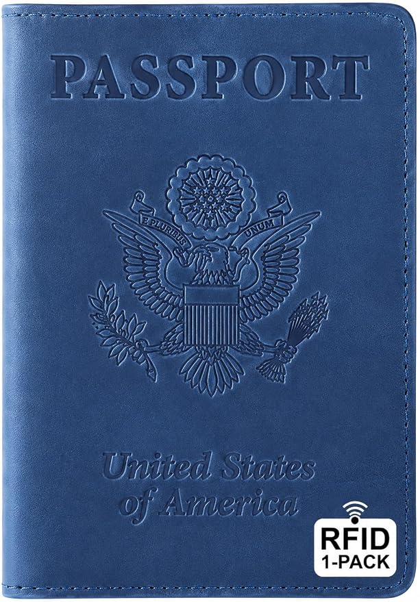 Ciana Passport Holder for Travel, RFID Passport Wallet, Leather Passport Cover & Card Holder for Men & Women, Slim Travel Wallet, Passport Case (Light Blue)