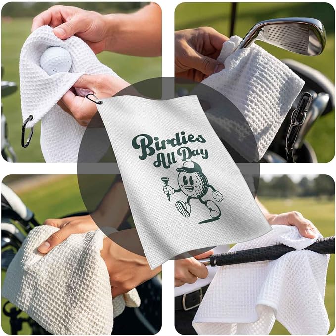 Funny Golf Towel with Clip,Retro Golf Bag Accessories for Women, Birdies All Day Golf Gifts for Mom Grandma Player, 16x24 Waffle Weave Microfiber,Birthday Christmas Retirement Golfer Gifts