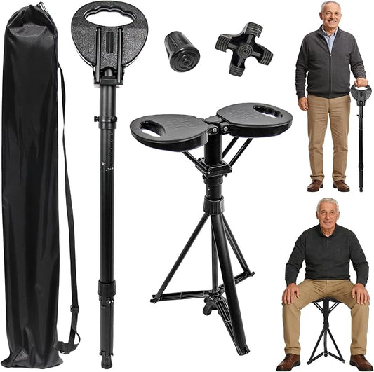 ALEVMOOM Walking Cane with Seat 2-in-1 Cane Stool for Adults, Aluminum Walking Stick with Seat, Stick Chair Portable Stool for Senior