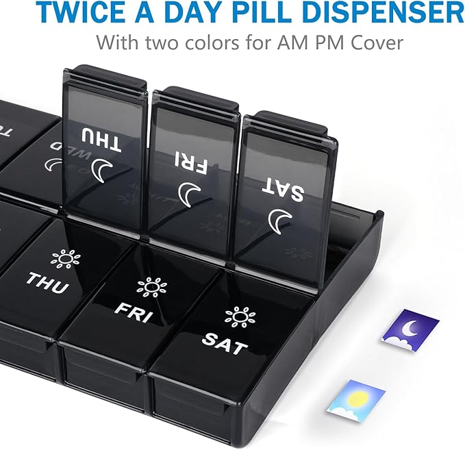 mossime Extra Large Weekly Pill Organizer 2 Times a Day, 7 Day AM PM Pill Box with XL Capacity Compartments, Jumbo Vitamins Holder Case and Medicine Organizer for Supplements and Daily Medication
