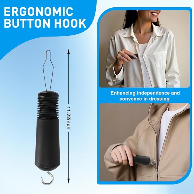 Sock Aids for Putting On Socks - Sock Aid Device Shoe Horn Kit for Seniors, Sock Helper Assistant Device Easy On and Off No Bending, Adjustable 3 in 1 Shoe Horn+Button Hook and Zipper Pull Helper