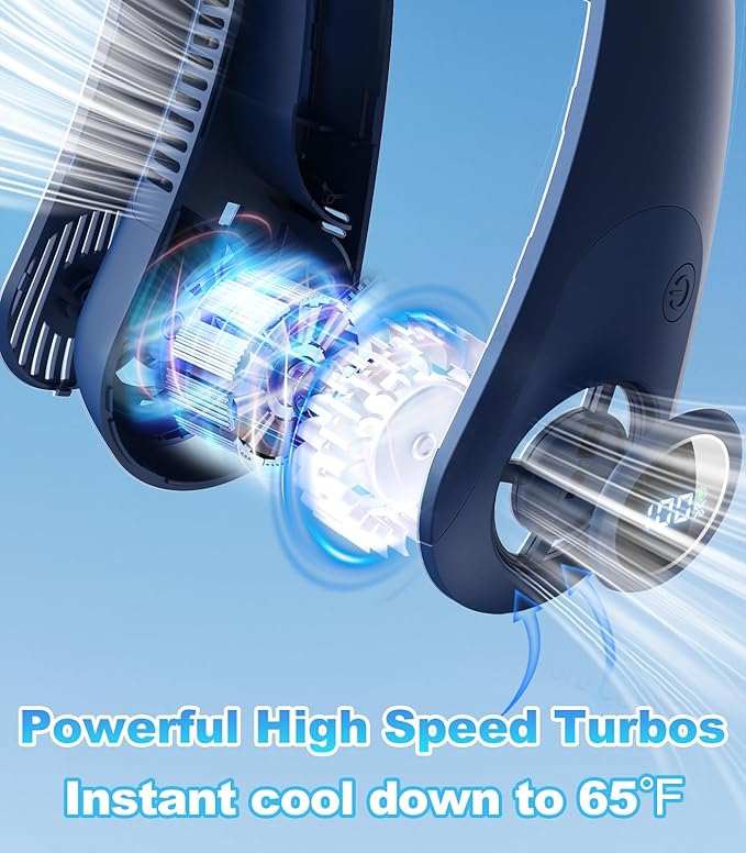 Portable Neck Fan With LED Display, Hands-free 5 Speeds Cooling, Neck Support, Lightweight, Battery Operated, Personal Bladeless Fan Rechargeable, Gift for Women Men, Hot Flashes, Travel, Camping
