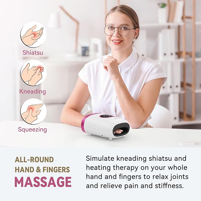 FIT KING Hand Massager with Heat for Hand Massage and Arthritis Carpal Tunnel Finger Numbness Relief - Cordless & Portable & Touch Screen - Birthday Gifts for Wife Mom Girlfriend