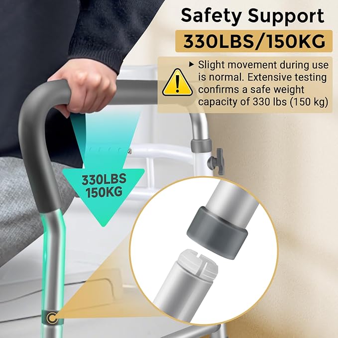 Toilet Safety Rails for Seniors, Adjustable Toilet Safety Frame Handles Fits Most Toilets, Gifts for Handicap and Disabled Seniors Elderly, Foldable, Safe Weight Capacity of 330 lbs(150KG)