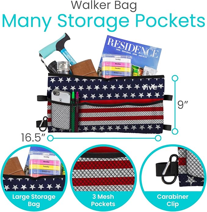 Vive Walker Bag - Accessories Wheelchair Basket Pouch (Water Resistant) - Seniors Caddy Accessory Attachment for Folding, Rolling Walkers - Carry Storage Carrier Tote - Lightweight, Universal Size
