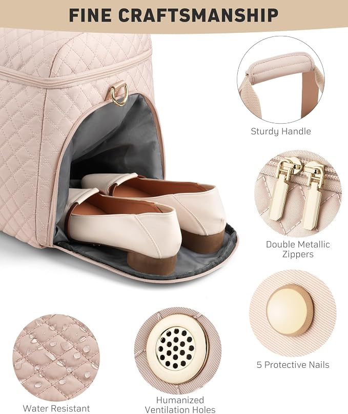 Weekender Bags for Women, Wide Open Large Travel Duffle Bag with Shoe Compartment, Overnight Carry on Bag Personal Item Travel Bag with Wet Pocket (Nude)
