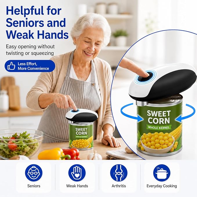 TeSabMi Electric Can Opener, USB Rechargeable Automatic One Touch Can Opener with Smooth Edge Cutting, Hands Free Kitchen Gadget for Seniors, Weak Hands, Arthritis, Parents and Home Cooks