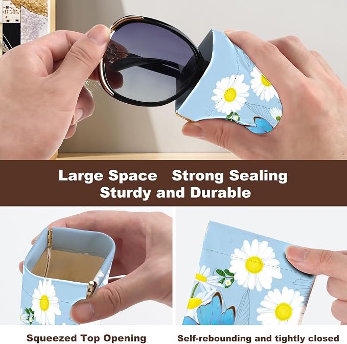 Anikathy 2Pcs Sunglass Eyeglass Glasses Case Soft PU Leather with Cleaning Cloth Cute Glasses Pouch Bag for Men Women Girs