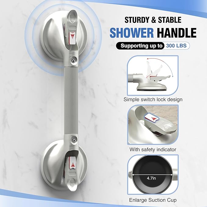 DAILYLIFE Grab Bars for Bathtubs and Showers, 21 inch Shower Handles for Elderly Suction, 300lbs Safety Shower Grab bar for Seniors and Elderly, Gray(1 Pack)
