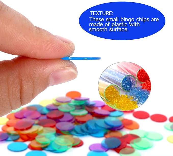 GSE Games & Sports Expert Multi-Color Bingo Chips, 5,000 Pieces 3/4-Inch High-Contrast Transparent Counting Chips for Bingo Games, Parties