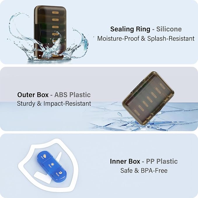 Weekly Pill Organizer 3X a Day, 7 Day Pill Box 3 Times, Portable for Travel Pill Case for Pills/Vitamin/Fish Oil/Medication/Supplements (3x7 Black+Rainbow)