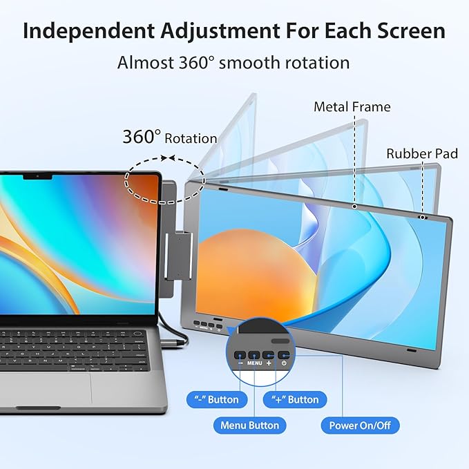 KYY Triple Laptop Screen Extender, 14" 1080P FHD IPS Dual Portable Extended Monitor, USB C Travel for 12-16'' Laptop, 210°Rotation & Kickstand, Plug and Play, X90 (Windows Only)