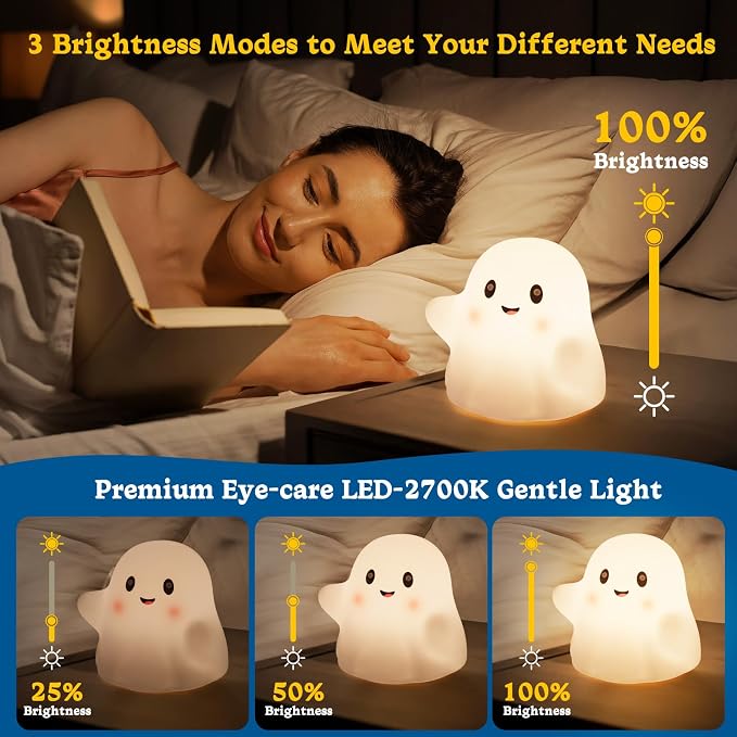 Rechargeable Night Light for Kids - Silicone Lamp with Touch Sensor for Kids Room - LED Squishy Night Light for Baby Nursery with RGB Rainbow Color-Changing/30-Min Timer