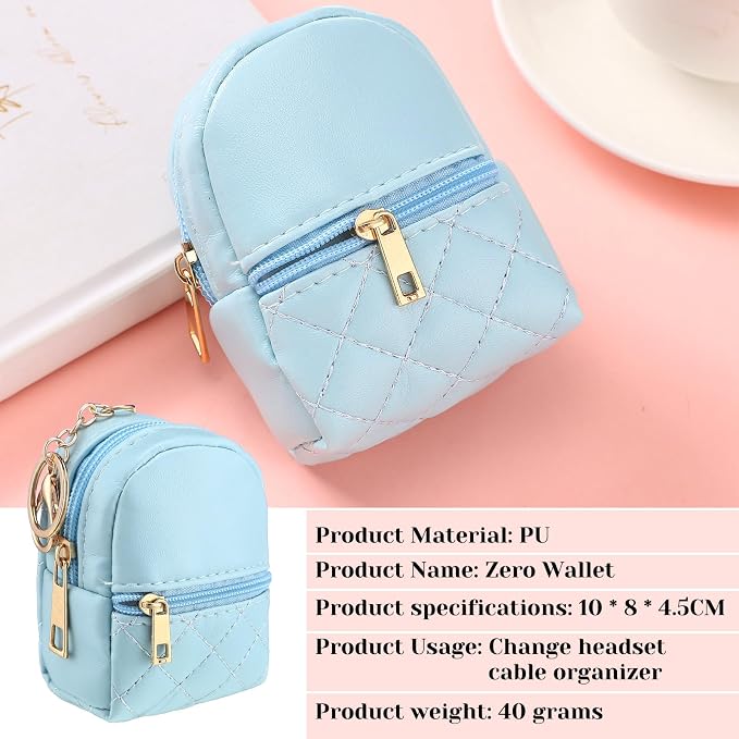 Liliaafar 8 Pcs Mini Backpack Keychain Mini Coin Purses for Women Cute PU Leather Makeup Bag with Keychain, Multi Pocket Card Holder Cable Organizer Giftable Zipper Pouch (Minimalist)